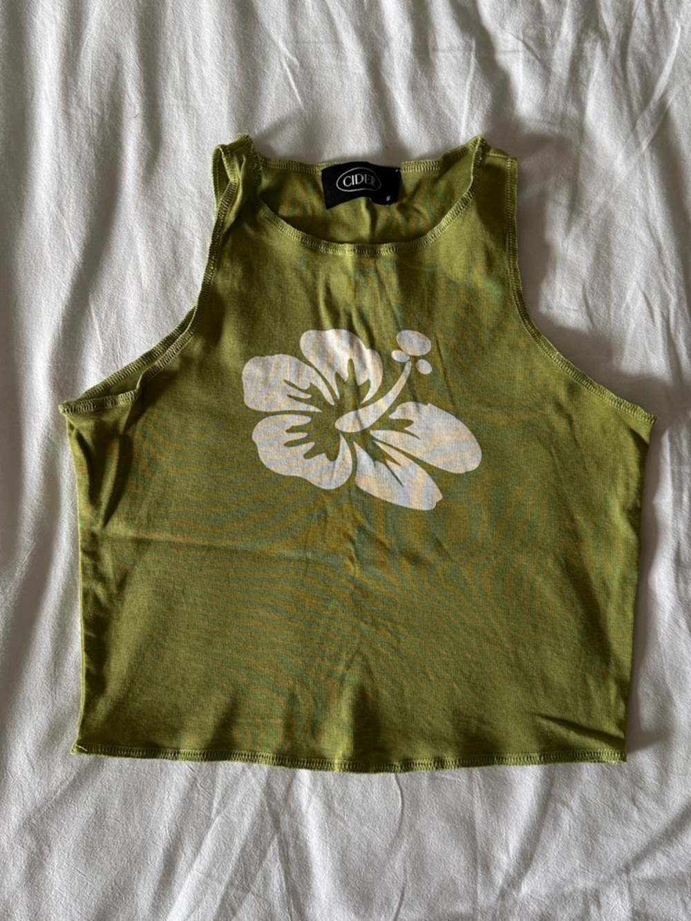 Cider Olive Green Hibiscus Crop Tank